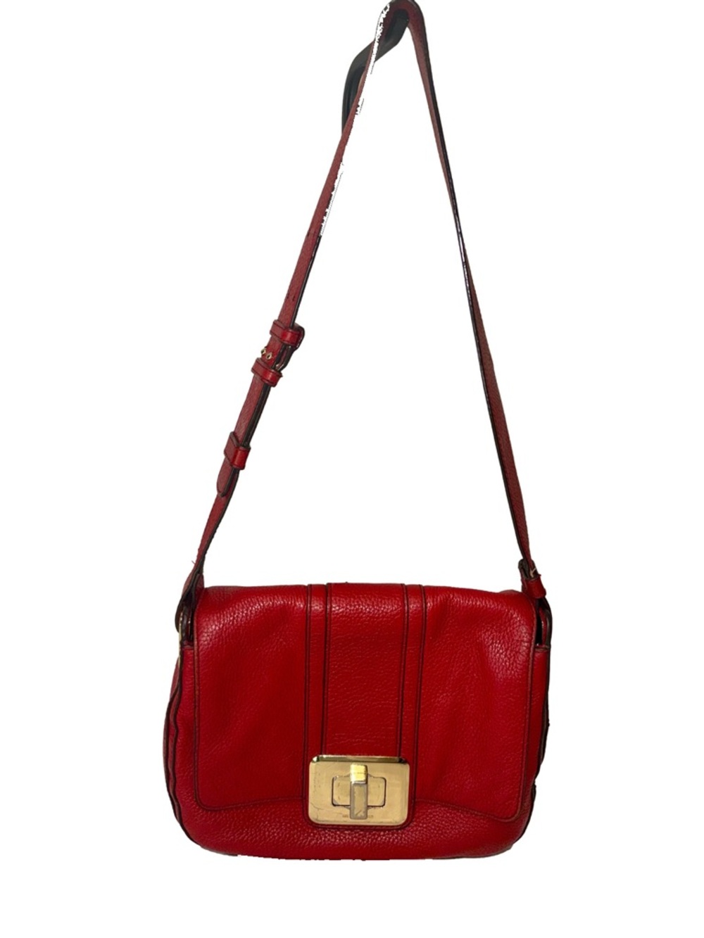 Michael Kors Red Pebbled Leather Shoulder Bag with Gold Hardware